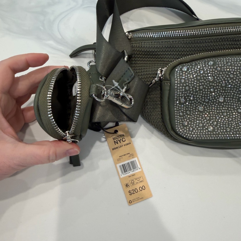 STEVE MADDEN NYC Crossbody Blingy Bag Loden Green Adjustable Strap - Picture 4 of 5